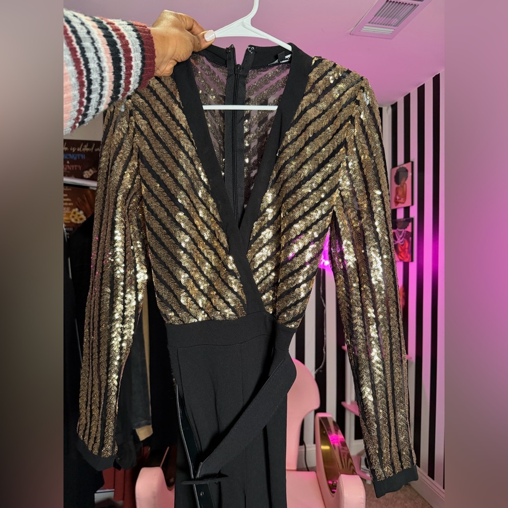 Black and Gold Sequin pant jumpsuit